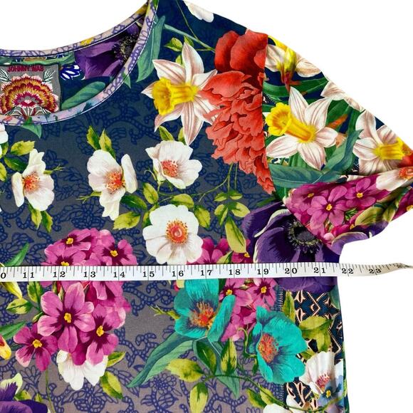 Johnny Was Sz M Sunrise Favorite Top Floral Hummingbird Colorful Bright Bamboo - Picture 11 of 16